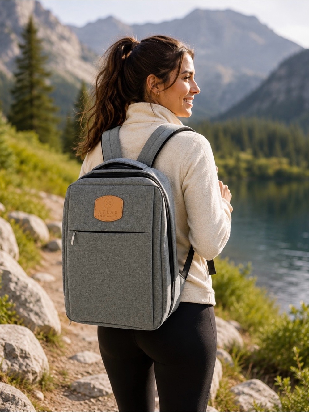 Gray Atlas Backpack With Padded Adjustable Straps